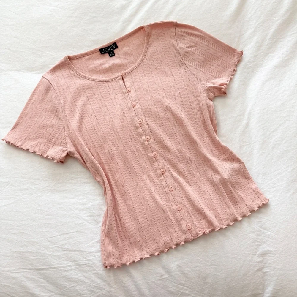 J.Crew Pointelle Short-Sleeve Knit Cardigan Pink Medium